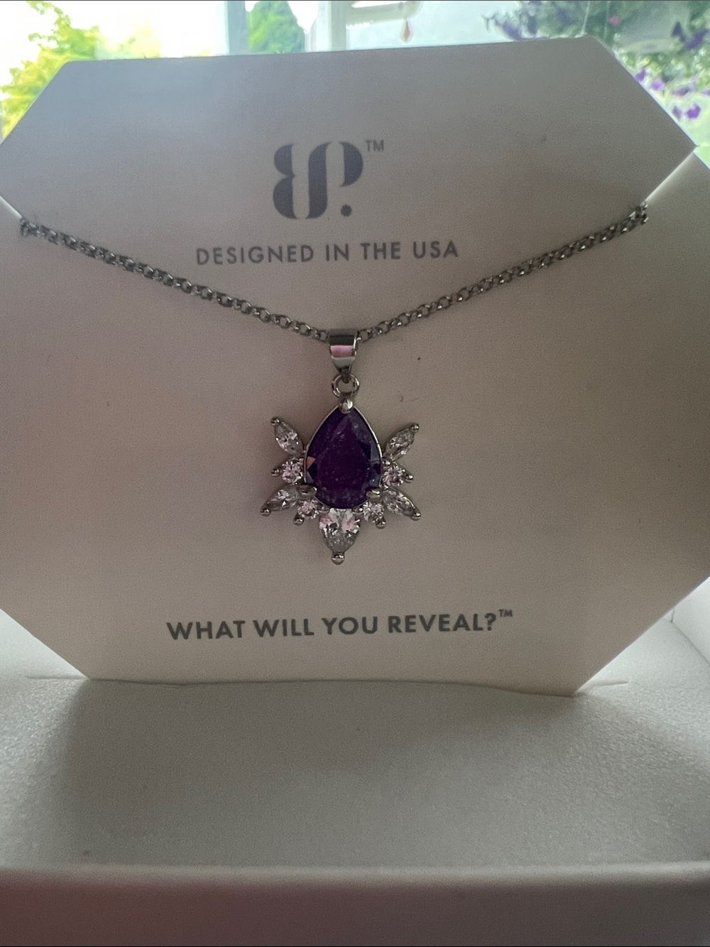 Bomb Party Necklace, amethyst ice crystal, rhodium plating.